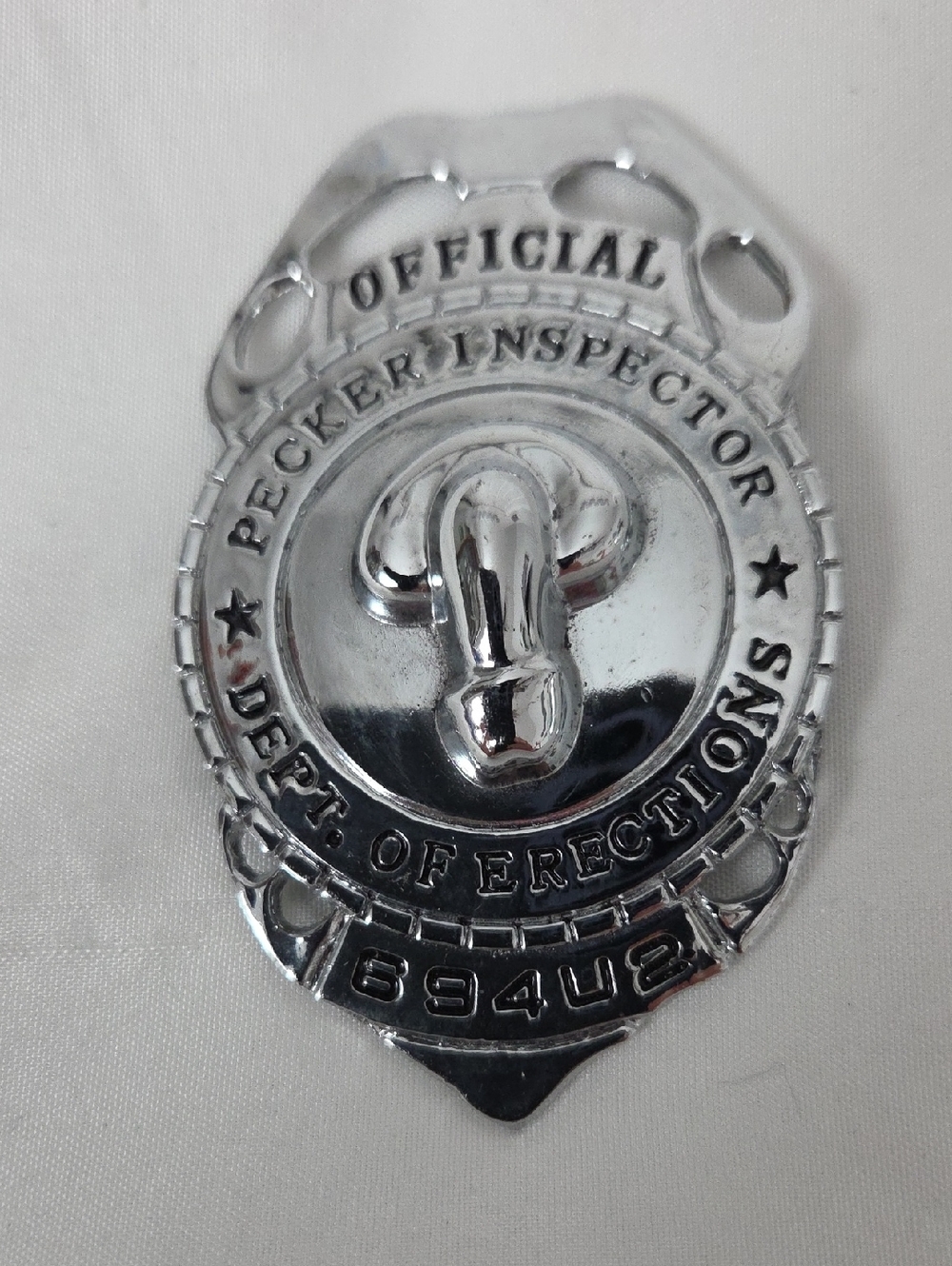 Novelty 'Official Pecker Inspector' Silver Badge